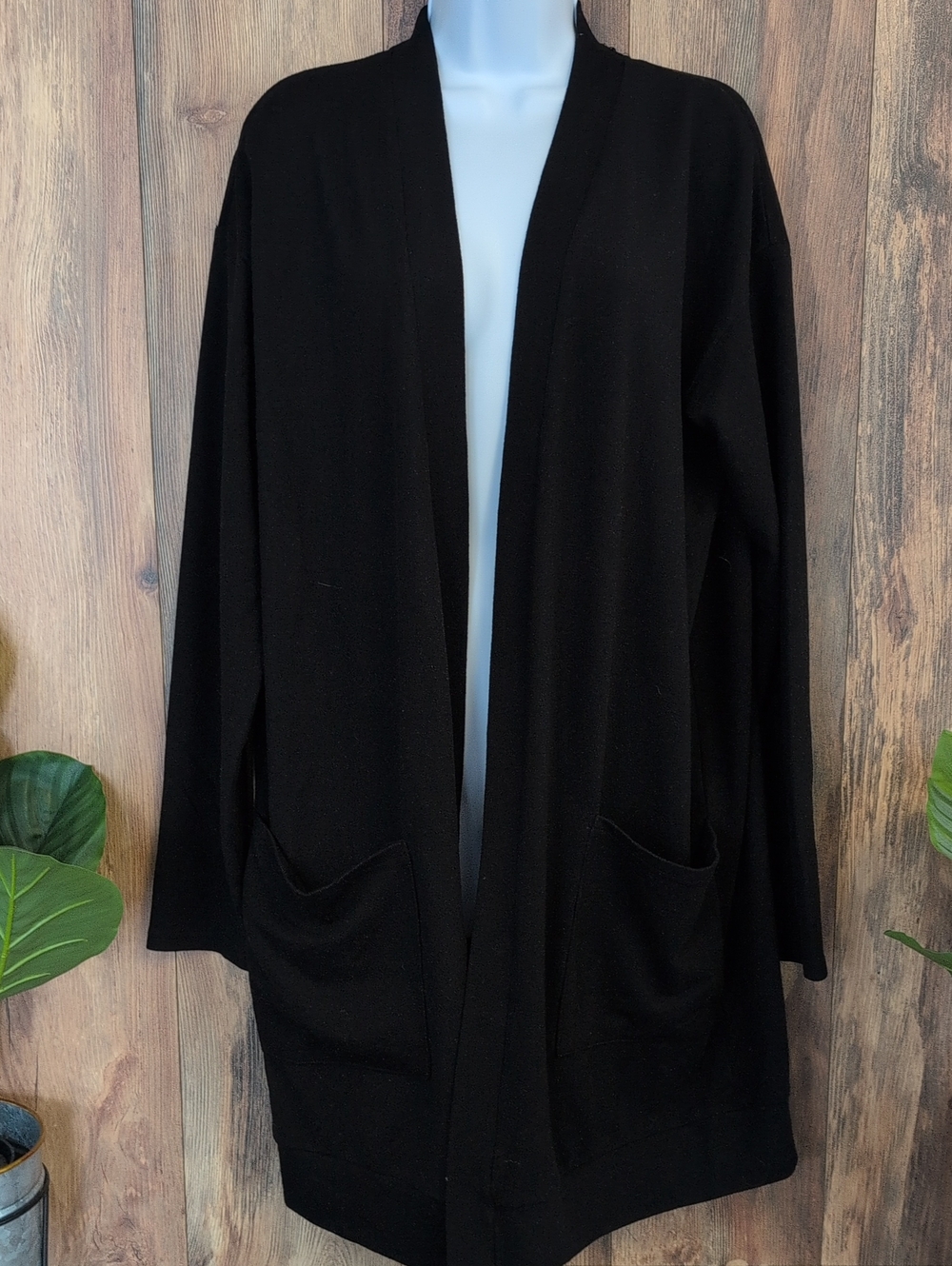 Tickled teal Black Open-Front Women's Cardigan with Pockets 2X W385 - Picture 2 of 6
